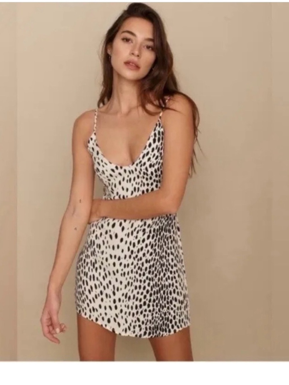 Reformation Black and White Spotted Cowl Slip Dress